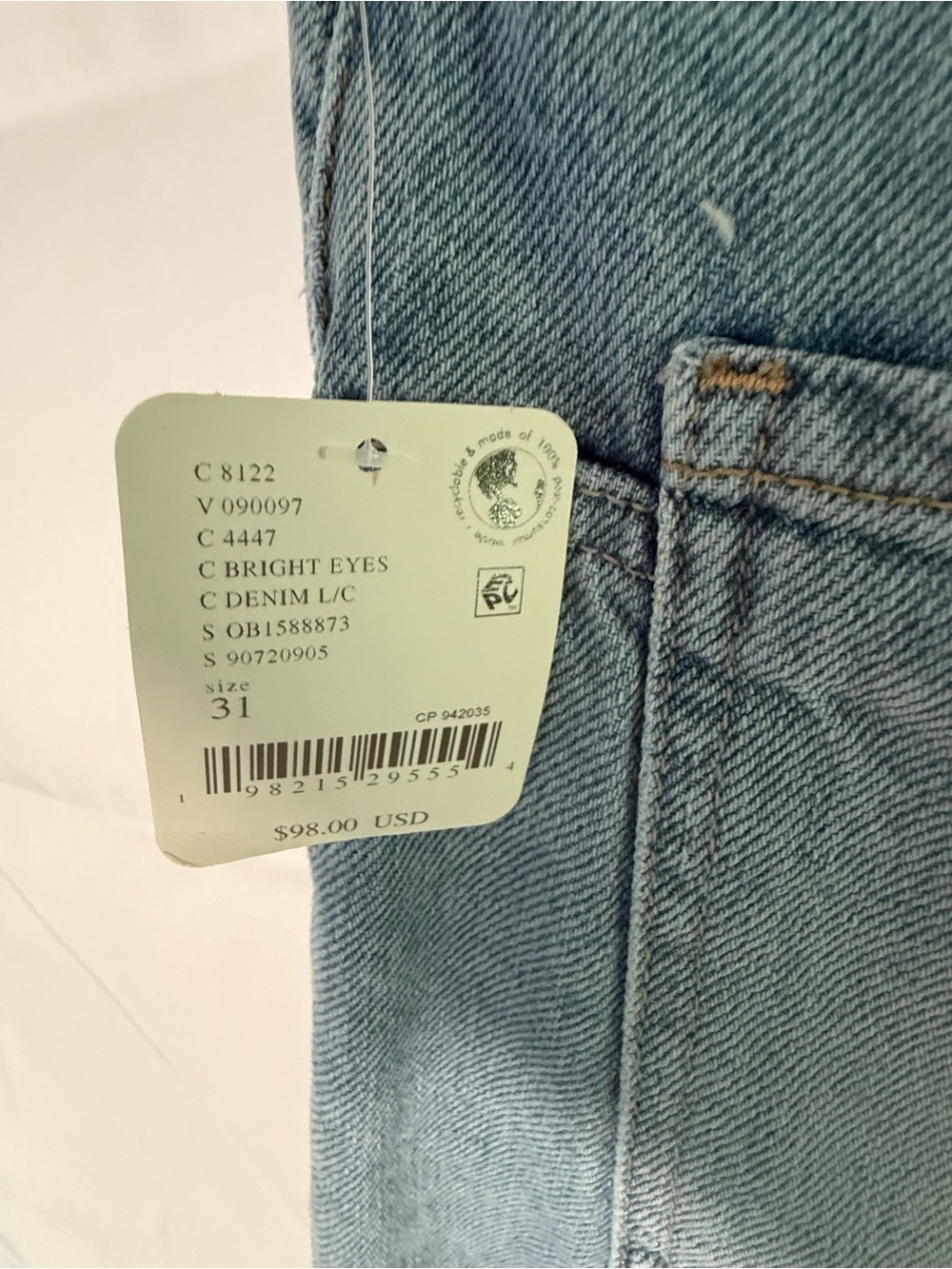 Free People We The Free Tinsley Baggy High Rise Jeans Bright Eyes 31 NWT 34 Long - Picture 6 of 14
